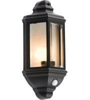 Knightsbridge IP33 Die-Cast Aluminium Clear Glass Wall lantern with PIR Sensor (Black)